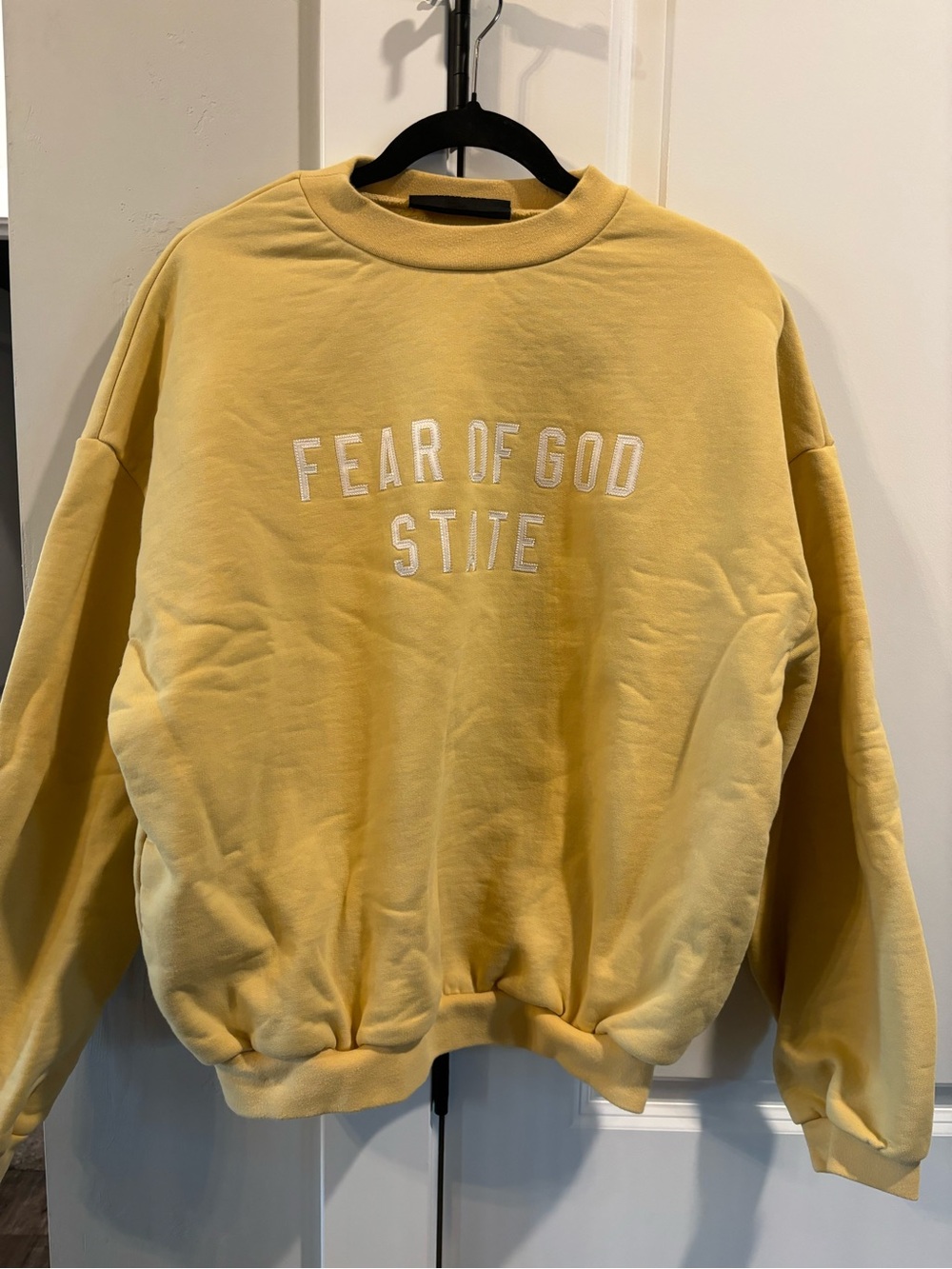 Fear of God Yellow Crewneck Sweatshirt with White Embroidered Logo
